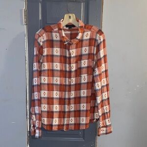 Atmosphere women Orange and White Plaid Shirt